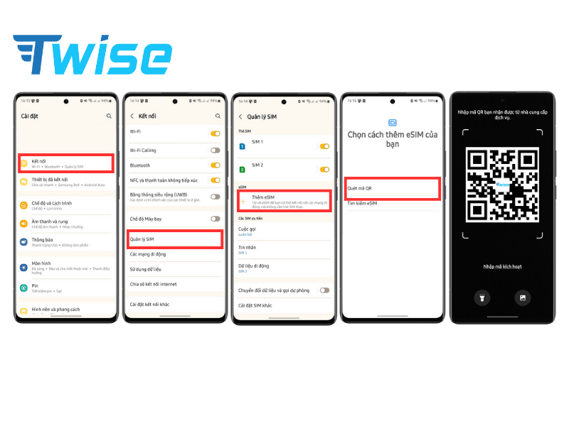Quét mã QR trên điện thoại android để kích hoạt eSIM