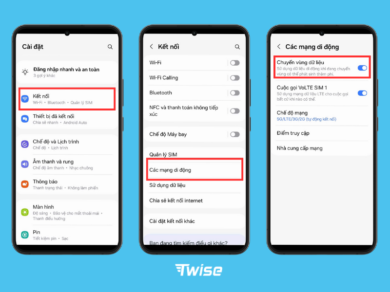 Bật chuyển vùng dữ liệu trên android