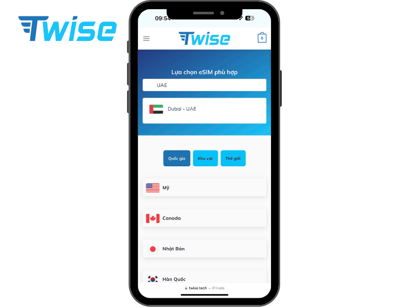 Truy cập Twise eSIM UAE để xem danh sách các gói cước hiện có
