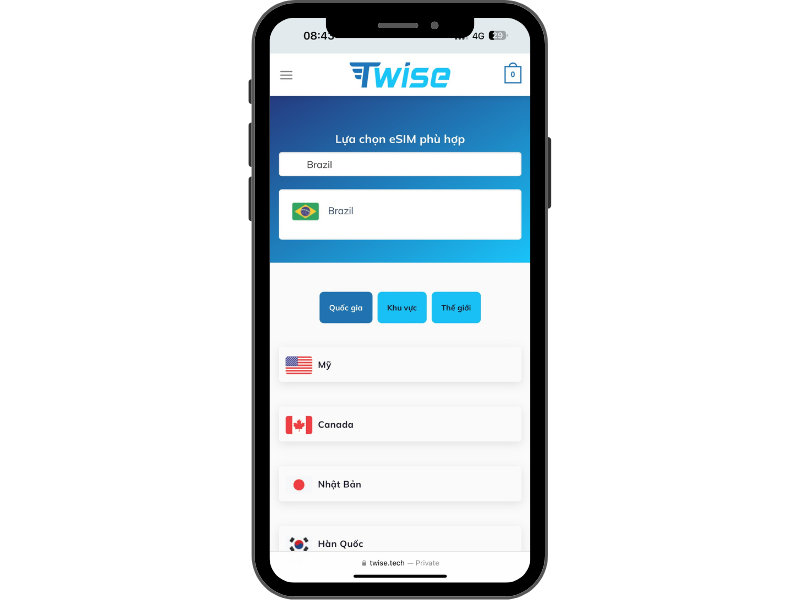 Mở trình duyệt web và truy cập vào trang eSIM Brazil trên website Twise