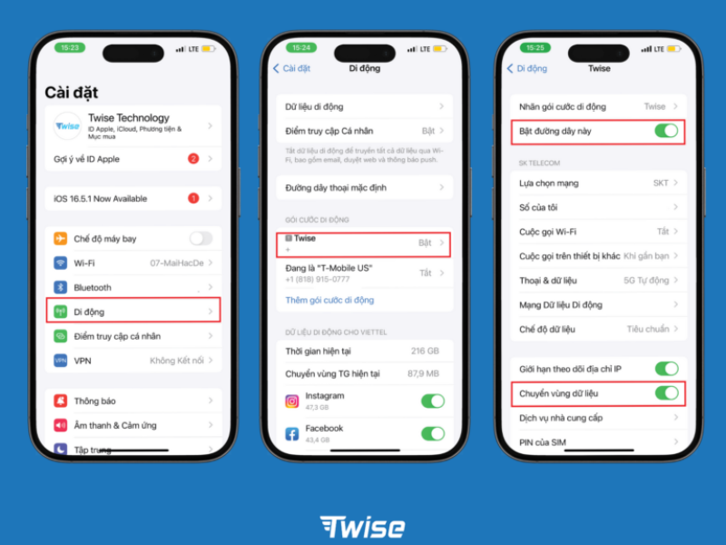 Cách bật chuyển vùng dữ liệu eSIM trên iphone
