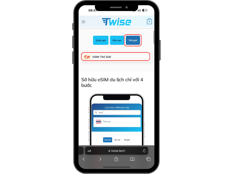 Truy cập trang web Twise và chọn eSIM phù hợp